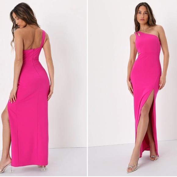 LULU's Sexy Prom Wedding Elegant Classy One Shoulder Mermaid Trumpet Gown - Picture 3 of 4